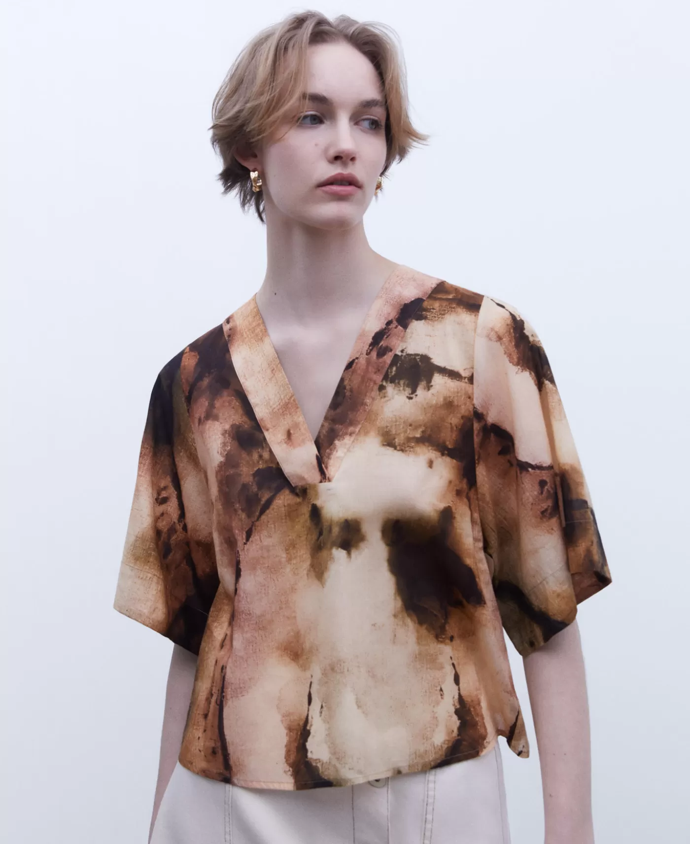 Mulher Adolfo Dominguez Camisas E Tops | Blusa Oversize Estampada Em Algodao